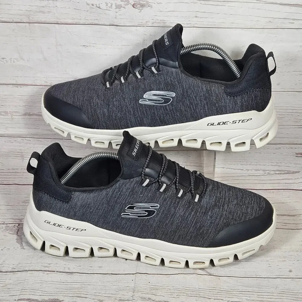 Skechers Glide-Step Men's 11 Black Athletic Walking Running Knit Shoes